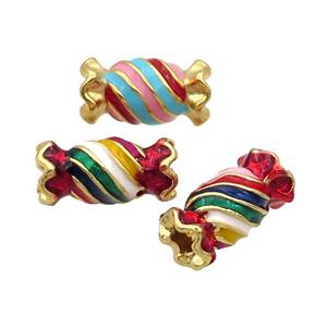 Alloy Candy Beads Multicolor Enamel Large Hole Gold Plated, approx 9-17mm, 4mm hole