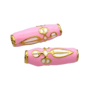 Alloy Rice Beads Pink Enamel Large Hole Gold Plated, approx 7-20mm, 2mm hole
