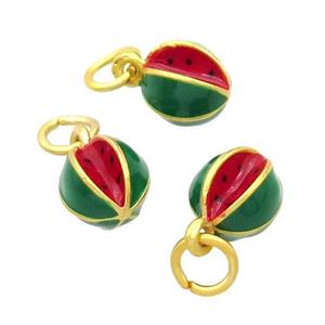 Alloy Watermelon Pendant Charm Green Red Enamel Gold Plated, approx 9mm