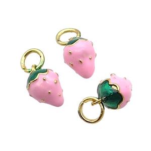 Alloy Strawberry Pendant Pink Enamel Gold Plated, approx 8-11mm