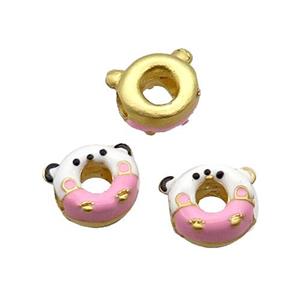 Alloy Kawaii Beads Emoji Pink Enamel Large Hole Gold Plated, approx 10-12mm, 4mm hole