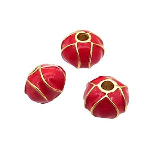 Alloy Rondelle Beads Red Enamel Large Hole Gold Plated, approx 9-12mm, 3mm hole