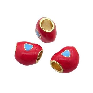 Alloy Heart Beads Red Enamel Large Hole Gold Plated, approx 10-11mm, 4mm hole