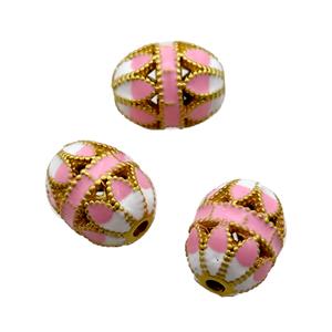 Copper Barrel Beads Pink Enamel Gold Plated, approx 9-12mm