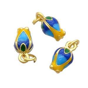 Alloy Tulip Flower Pendant Blue Enamel Gold Plated, approx 7-9mm