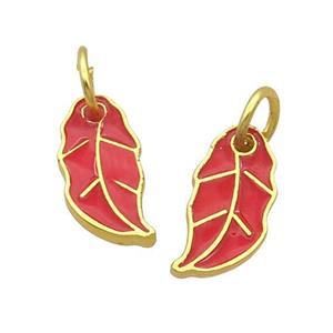 Alloy Leaf Pendant Red Enamel Gold Plated, approx 8-16mm