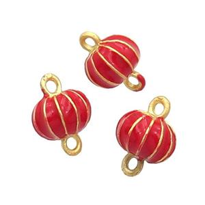 Alloy Pumpkin Connector Red Enamel Lantern Gold Plated, approx 9mm
