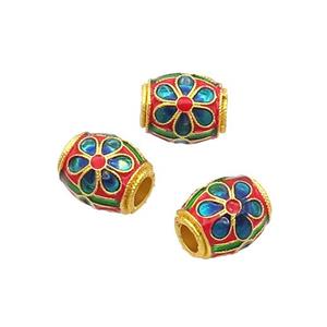Alloy Barrel Beads Blue Enamel Gold Plated, approx 10-11mm, 4mm hole