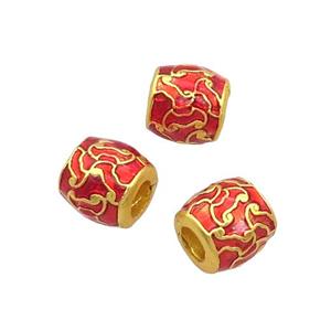 Alloy Barrel Beads Red Enamel Gold Plated, approx 10mm, 5mm hole