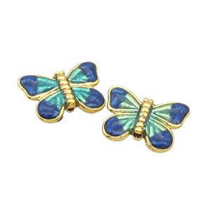 Alloy Butterfly Beads Blue Enamel Gold Plated, approx 11-15mm
