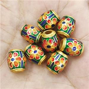 Alloy Barrel Beads Multicolor Enamel Large Hole Gold Plated, approx 9.5-11.5mm, 3mm hole