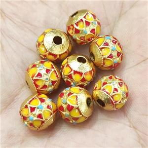 Alloy Round Beads Multicolor Enamel Large Hole Gold Plated, approx 11mm, 2.5mm hole