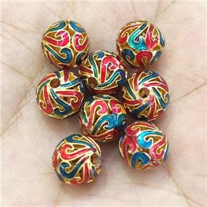 Alloy Round Beads Multicolor Enamel Gold Plated, approx 10mm