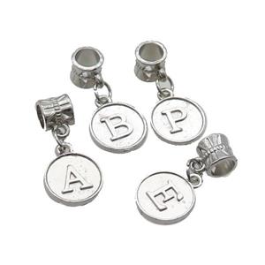 Alloy Pendant Mix Letter Platinum Plated, approx 12mm, 8mm, 5mm hole