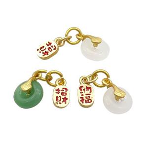 Alloy Pendant With Jade Duck Gold, approx 5-8mm, 10mm