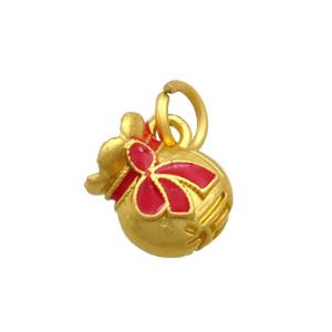 Alloy Flagon Pendant Red Enamel Duck Gold, approx 9-11mm