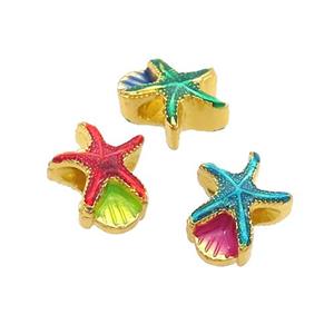 Alloy Starfish Beads Enamel Large Hole Duck Gold, approx 13-14mm, 4mm hole