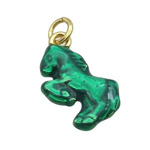 Alloy Horse Pendant Green Lacquered Gold Plated, approx 12-20mm