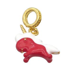 Alloy Unicorn Charm Pendant White Red Enamel Duck Gold, approx 15-17mm, 7.5mm, 5mm hole