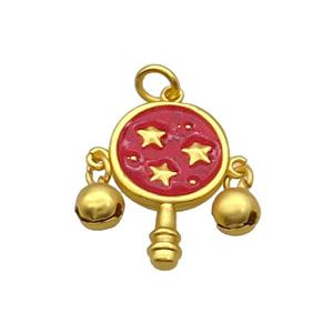 Alloy Pendant Chinese Bell Red Enamel Duck Gold, approx 6mm, 16mm