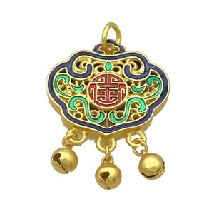 Alloy Talisman Pendant Multicolor Enamel Chinese Amulet Duck Gold, approx 6mm, 36-40mm