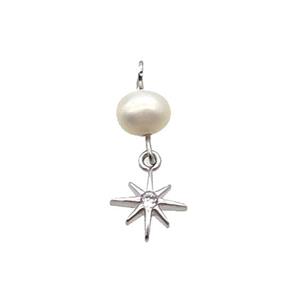 Copper Northstar Pendant With Pearl Platinum Plated, approx 8mm, 6mm