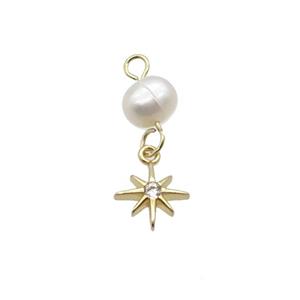 Copper Northstar Pendant With Pearl Gold Plated, approx 8mm, 6mm