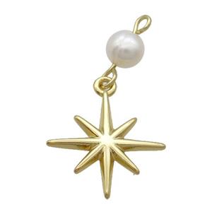 Copper Northstar Pendant With Pearl Gold Plated, approx 18mm, 6mm