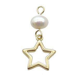 Copper Star Pendant With Pearl Gold Plated, approx 12mm, 6mm