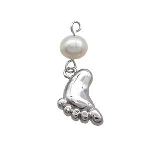 Copper Pendant With Pearl Babyfeet Platinum Plated, approx 11-13mm, 6mm