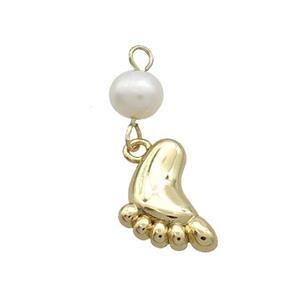 Copper Pendant With Pearl Babyfeet Gold Plated, approx 11-13mm, 6mm