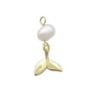 Copper Shark-tail Pendant With Pearl Gold Plated, approx 9-10mm, 6mm
