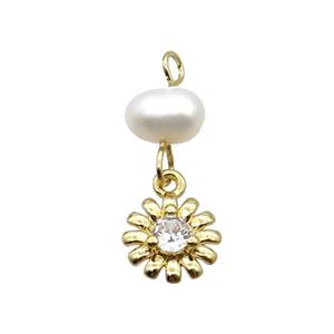 Copper Sunflower Pendant Pave Zircon With Pearl Gold Plated, approx 8mm, 6mm