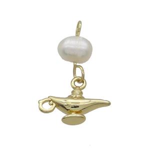 Copper Pendant With Pearl Aladdin Lamp Gold Plated, approx 7-10mm, 6mm