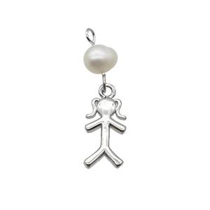 Copper Girl Kids Pendant With Pearl Platinum Plated, approx 7-13mm, 6mm