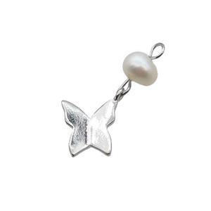 Copper Butterfly Pendant With Pearl Platinum Plated, approx 8-10mm, 6mm