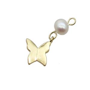 Copper Butterfly Pendant With Pearl Gold Plated, approx 8-10mm, 6mm