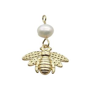 Copper Honeybee Pendant With Pearl Gold Plated, approx 10-16mm, 6mm