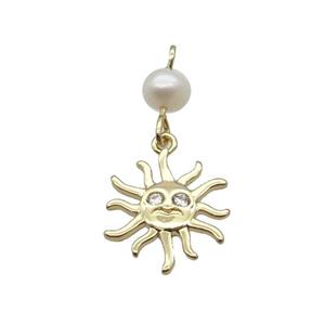 Copper Sun Pendant Pave Zircon With Pearl Gold Plated, approx 14mm, 6mm
