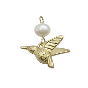 Copper Hummingbird Pendant With Pearl Gold Plated, approx 12-20mm, 6mm