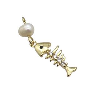 Copper Fishbone Pendant With Pearl Gold Plated, approx 8-20mm, 6mm