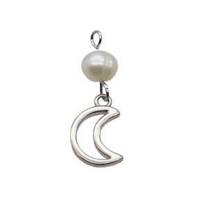 Copper Moon Pendant With Pearl Platinum Plated, approx 8-10mm, 6mm
