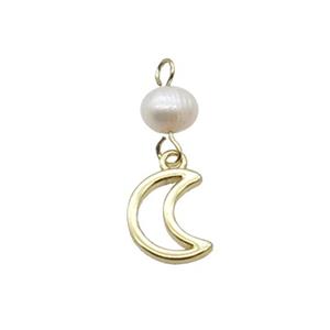 Copper Moon Pendant With Pearl Gold Plated, approx 8-10mm, 6mm