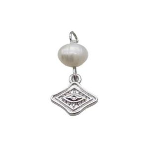 Copper Eye Pendant With Pearl Platinum Plated, approx 7-10mm, 6mm