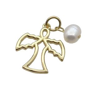 Copper Angel Pendant With Pearl Gold Plated, approx 16mm, 6mm