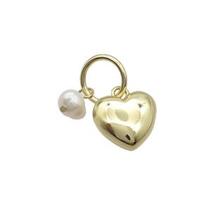 Copper Heart Pendant With Pearl Gold Plated, approx 12mm, 10mm, 6mm