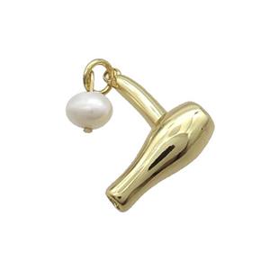 Copper Hairdryer Pendant With Pearl Gold Plated, approx 16mm, 6mm