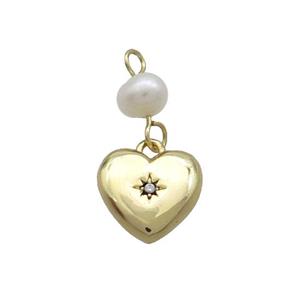 Copper Heart Pendant Pave Zircon With Pearl Gold Plated, approx 10mm, 6mm