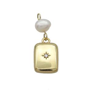 Copper Rectangle Pendant Pave Zircon With Pearl Gold Plated, approx 10-13mm, 6mm