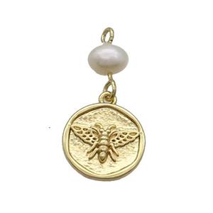 Copper Honeybee Pendant With Pearl Gold Plated, approx 14mm, 6mm